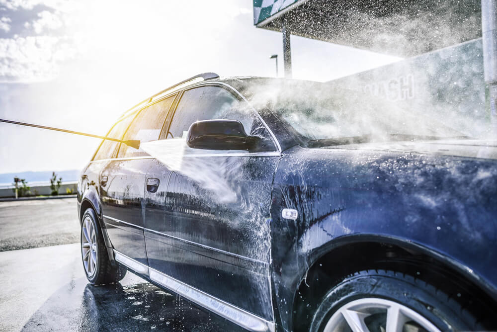 SUV at a car wash